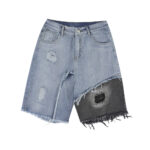 Patchwork patches ripped denim shorts