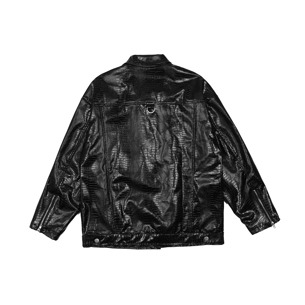 Letter print snake print PU leather jacket