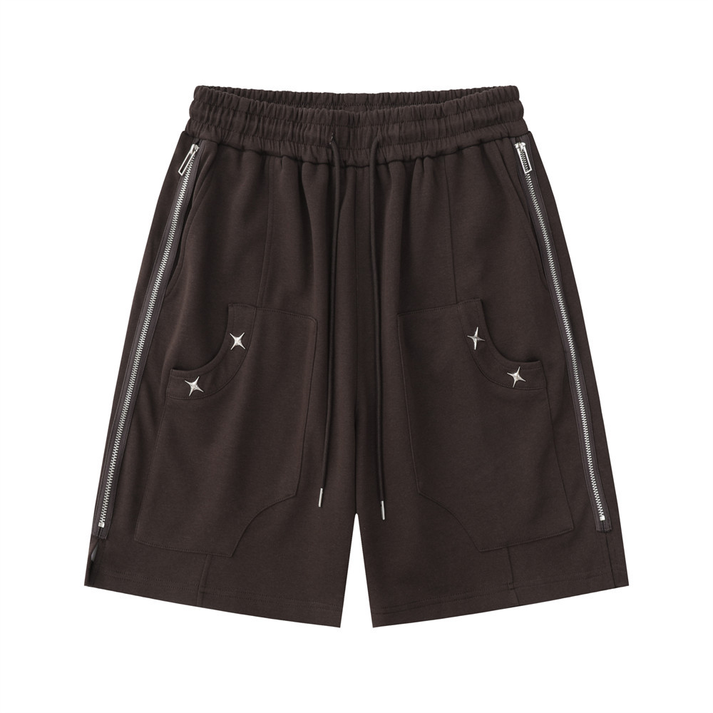 Pocketed loose sports zip patchwork casual shorts