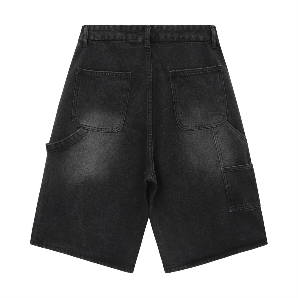 Washed straight-leg denim shorts