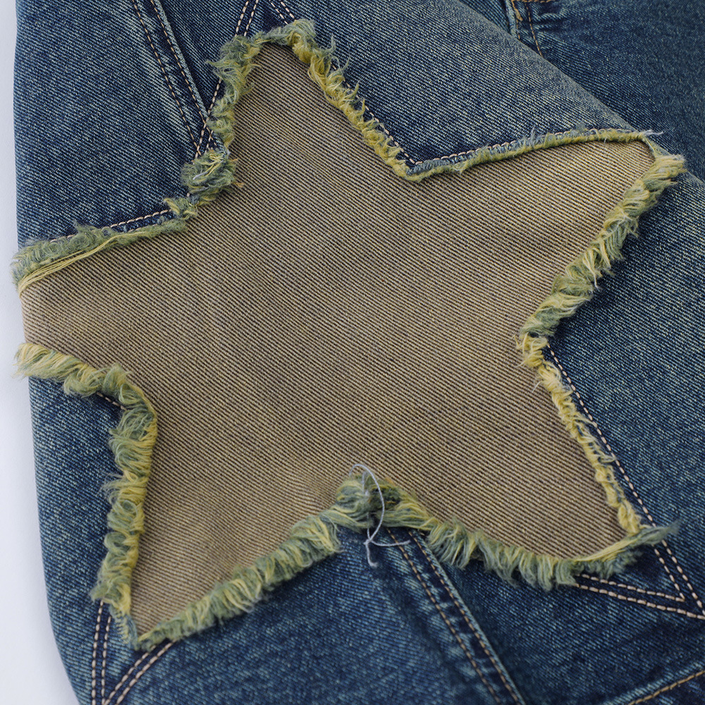 Patch star embroidered denim shorts for men summer