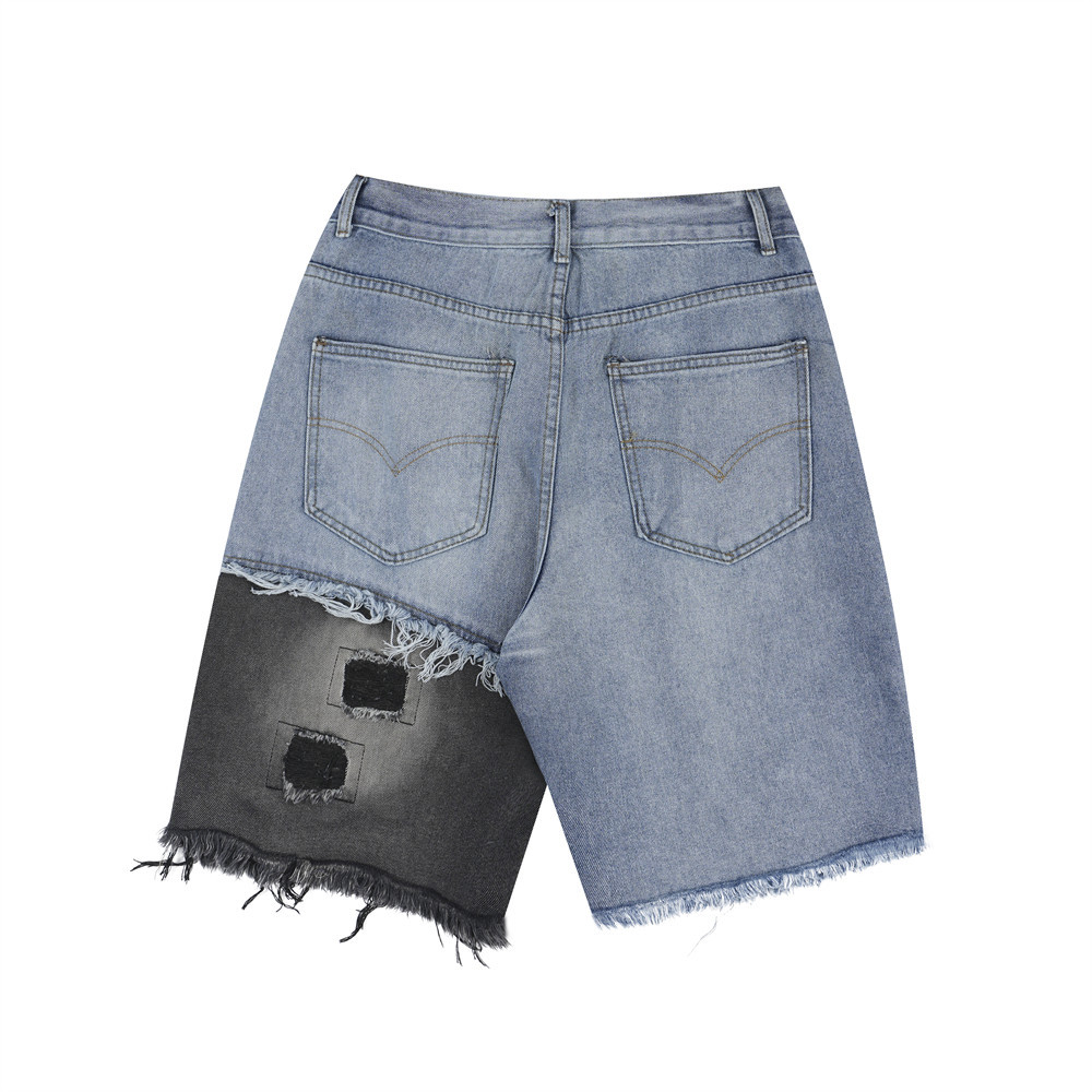 Patchwork patches ripped denim shorts