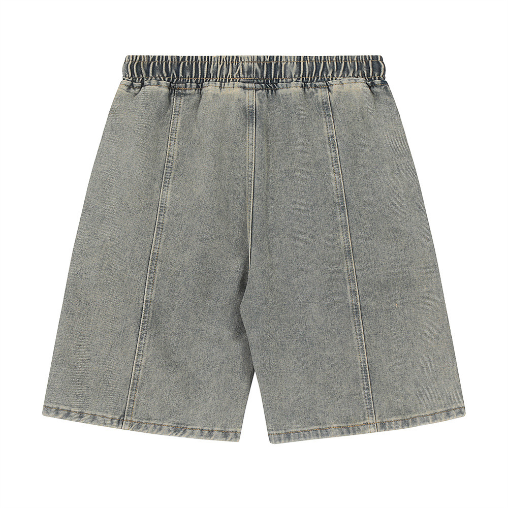 Washed and worn straight personality side zipper splicing denim shorts