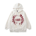 Casual loose embroidered letters cardigan hooded sweatshirt