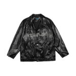 Letter print snake print PU leather jacket