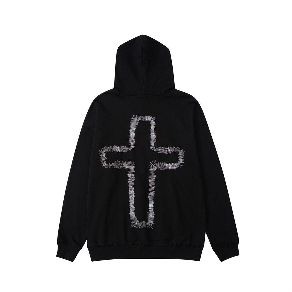 Men’s Slouchy Cross Embroidered Hooded Sweatshirt