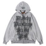 Hip-hop letters foam print hooded cardigan sweatshirt