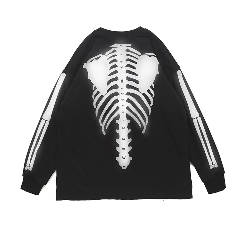 Loose Round Neck Long Sleeve Diablo Style Skeleton Reflective Printed Sweatshirt