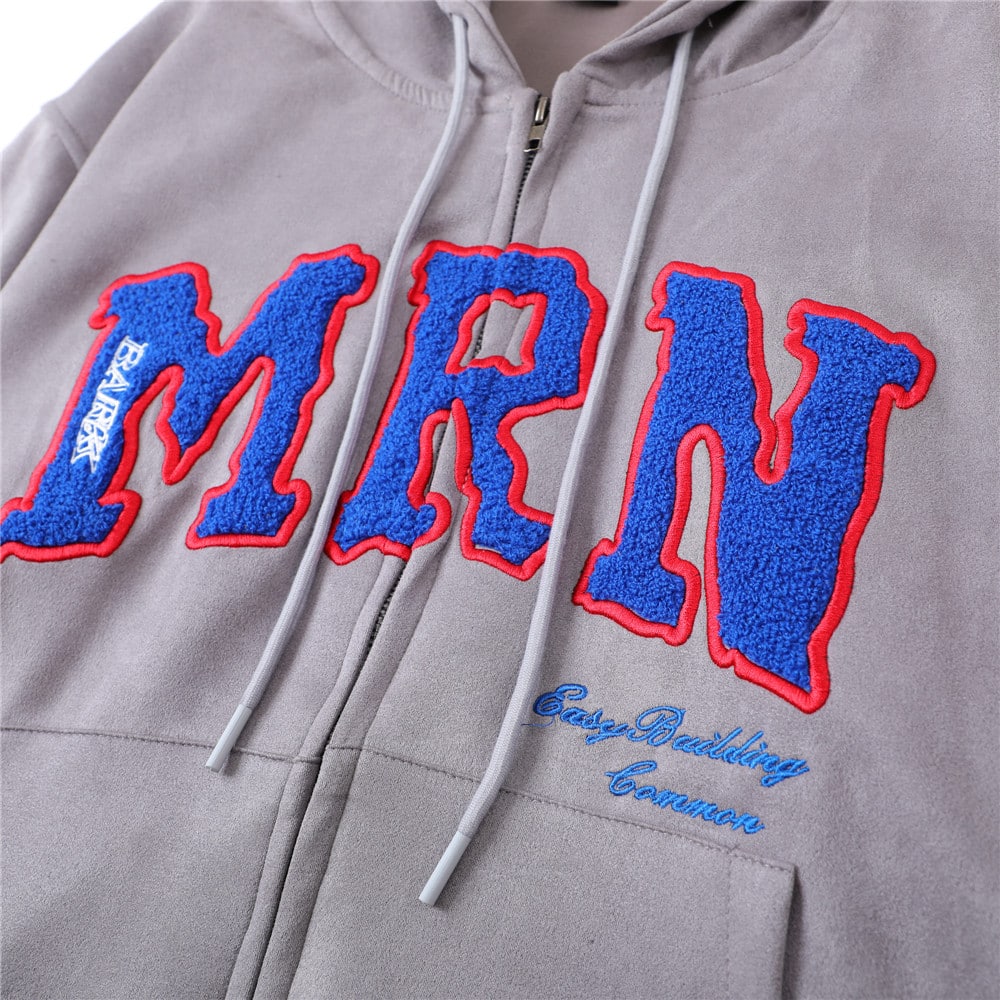 Embroidered letters hooded sweatshirt jacket for men