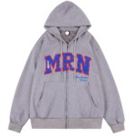 Embroidered letters hooded sweatshirt jacket for men