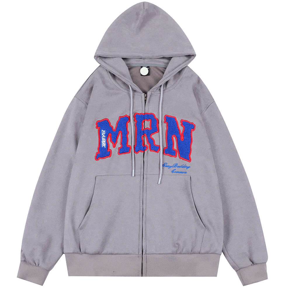 Embroidered letters hooded sweatshirt jacket for men