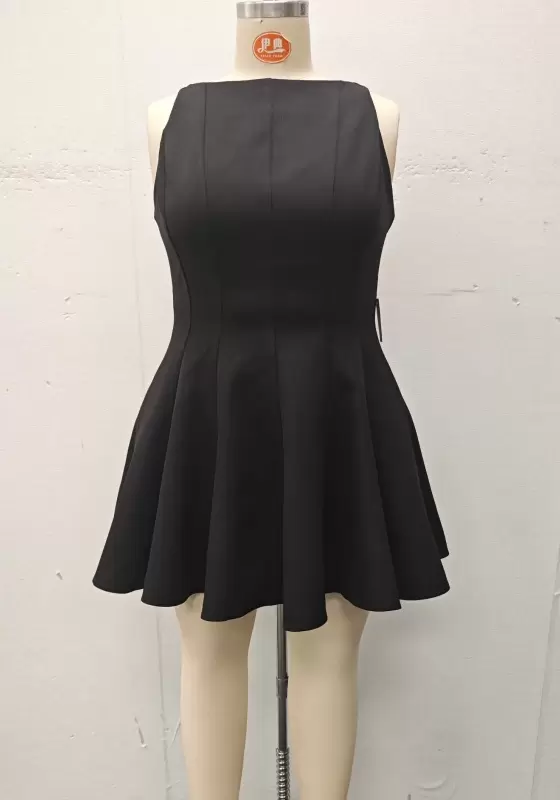 Women’s Sleeveless Black Fit and Flare Mini Dress – Elegant Little Black Dress