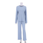 Knitted long-sleeved pajamas cotton silk loose warm pants