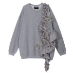 Loose top fleece sweater round neck lace knit sweatshirt