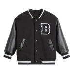 Black splicing boys’ leather jacket