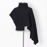 Pullover high neck cape style batwing sleeve loose irregular sweater