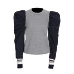 Zipper round neck bubble long sleeve slim fleece shirt collision color Sweatshirt