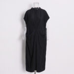 Solid color front cross thin medium-length dress