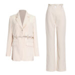 Knitted openwork patchwork suit + simple high-waisted straight-leg pants