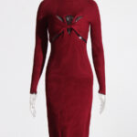 High neck long sleeve hollow knit dress