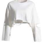 Pullover sweatshirt round neck long sleeve hollow hole short top