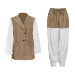 Two-button suit + loose waist chinos women’s pants