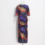 Tie-dye wrinkle temperament commuter short-sleeved package hip dress