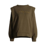 Round neck long sleeve embroidered letters curry padded sweatshirt