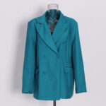 Double-breasted suit collar jacket blazer + high waist wide leg pants