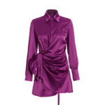 Wind satin dress lapel collar splicing magnanimous short dress