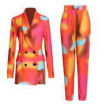 Double-breasted printed suit + stretchy drawstring pants