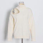 Strapless solid color high neck Long-sleeved loose knit sweater