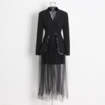 Popular small suit suit + long-sleeved mesh half-body skirt