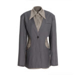 One button lapel solid color patchwork straight jacket