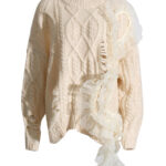 Hollow embroidery stitching long sleeve mesh irregular sweater