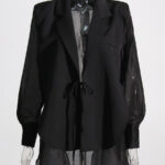 Lapel collar long sleeve loose laced mid-length jacket