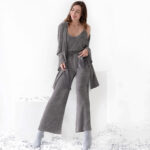 Striped fleece warm suspenders pants straps outer robe