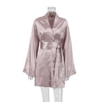 Silk loose-fitting long-sleeved short robe pajamas for women