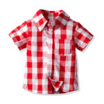 Cotton red short sleeve lapel shirt