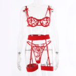 Three-point see-through chest floral embroidery ins erotic underwear