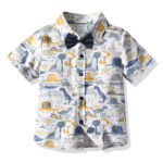 Boys’ cartoon dinosaur short-sleeved collar section shirt