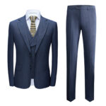 Spring new male suit set blue and gray dark pattern Korean suit business men’s suit three sets