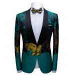 Spring new men’s suit jacket casual Korean version of the Slim green printed suit