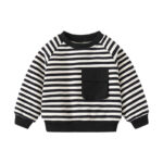 Black and white striped round neck pullover sweatshirt