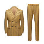 Autumn and winter new suit suit men striped double-breasted Korean version of the casual gold suit