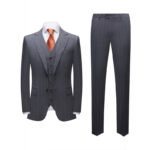 Autumn and winter new men’s suit suit Slim gray stripes Korean version of the casual suit three sets