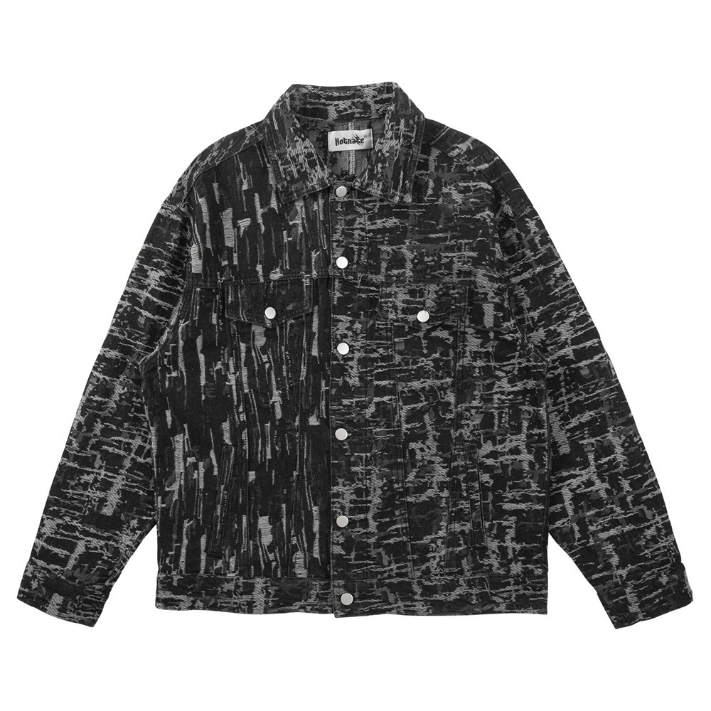 Jacquard non-specification hole in the denim jacket men