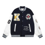 Street baseball clothing men’s loose letters embroidered clashing color patchwork jacket