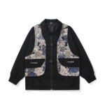 Jacquard bear collision color stitching fake two pieces zipper jacket