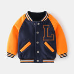 Round collar splicing long sleeve middle school children baseball jacket